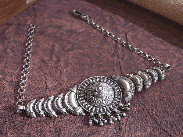Tribal Design Oxidized Pure Silver Choker