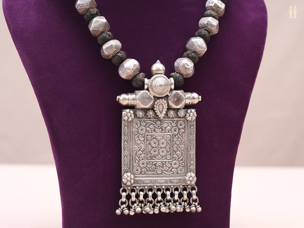 Tribal Design Oxidized Pure Silver Necklace