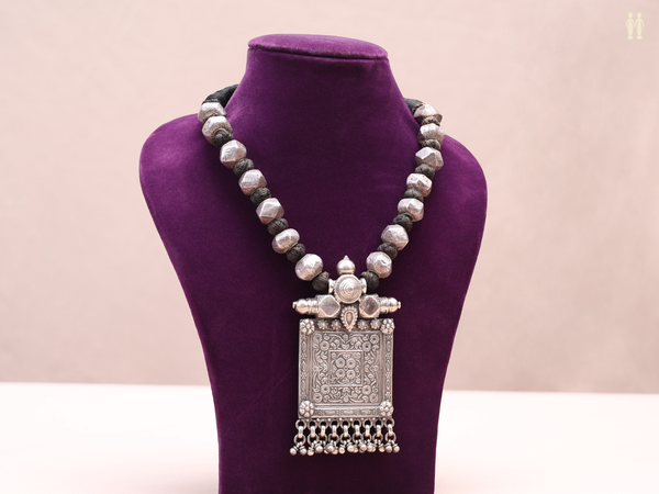 Tribal Design Oxidized Pure Silver Necklace
