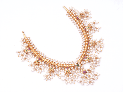 Tricolor Stones With Beads Gold Plated Silver Necklace