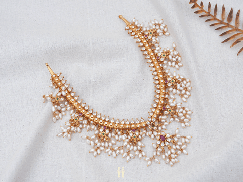 Tricolor Stones With Beads Gold Plated Silver Necklace