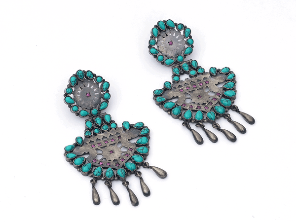 Turquoise Stone Oxidized Silver Earrings