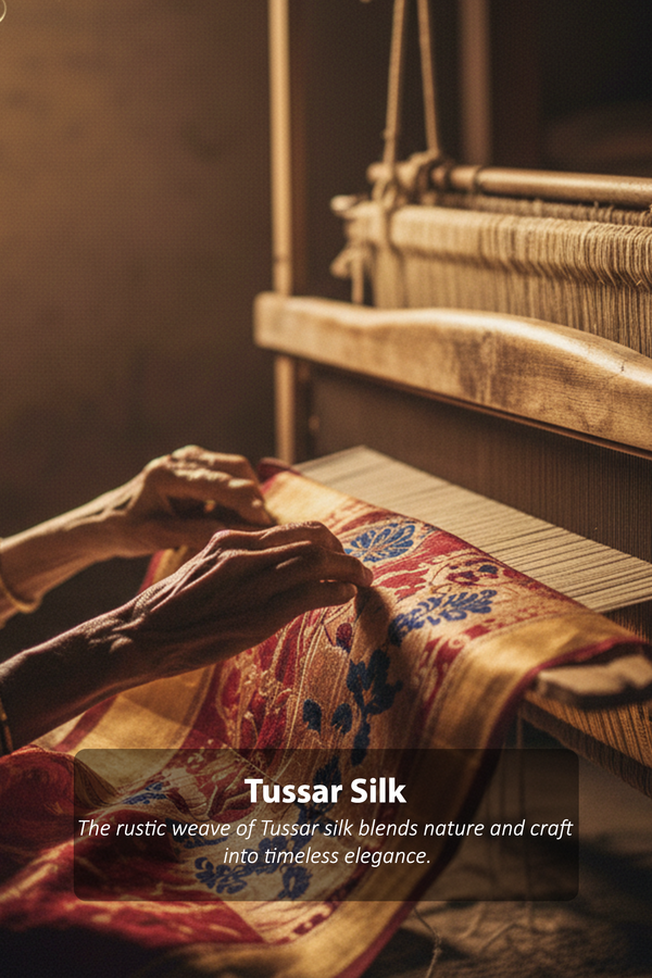 Tussar Silk Saree In Dark Pink With Threadwork Buttas