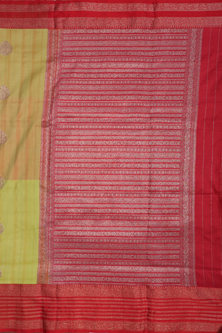 Tussar Banarasi Silk Saree In Green And Orange With Motifs