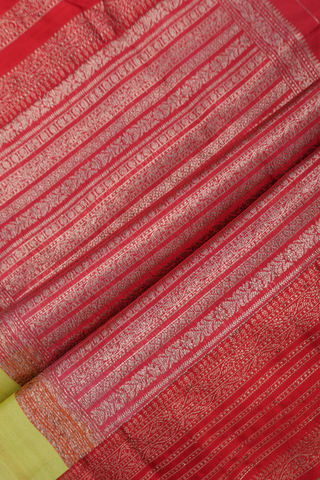 Tussar Banarasi Silk Saree In Green And Orange With Motifs