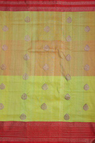 Tussar Banarasi Silk Saree In Green And Orange With Motifs