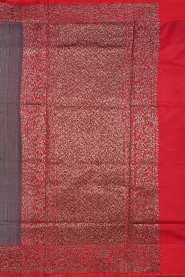 Tussar Banarasi Silk Saree In Grey With Floral Buttas