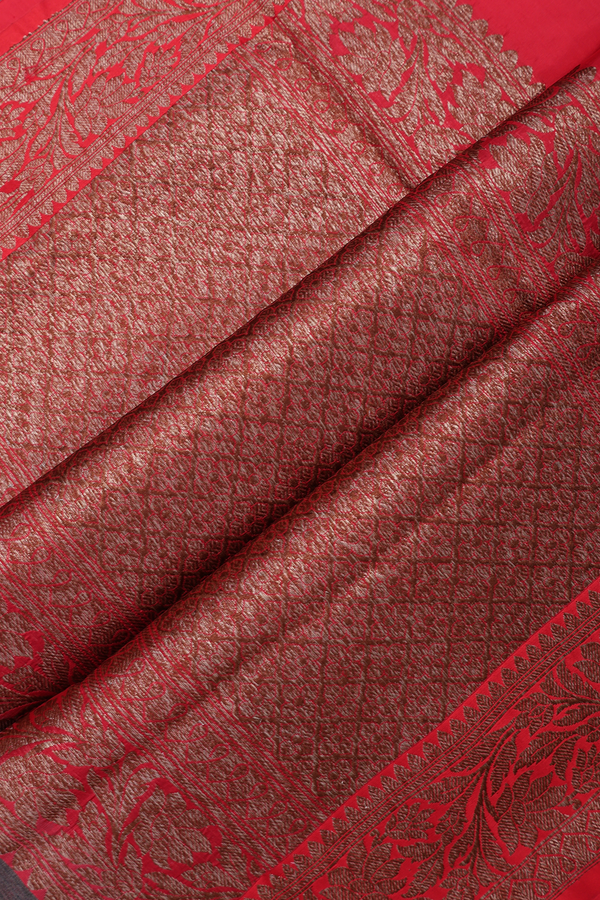 Tussar Banarasi Silk Saree In Grey With Floral Buttas