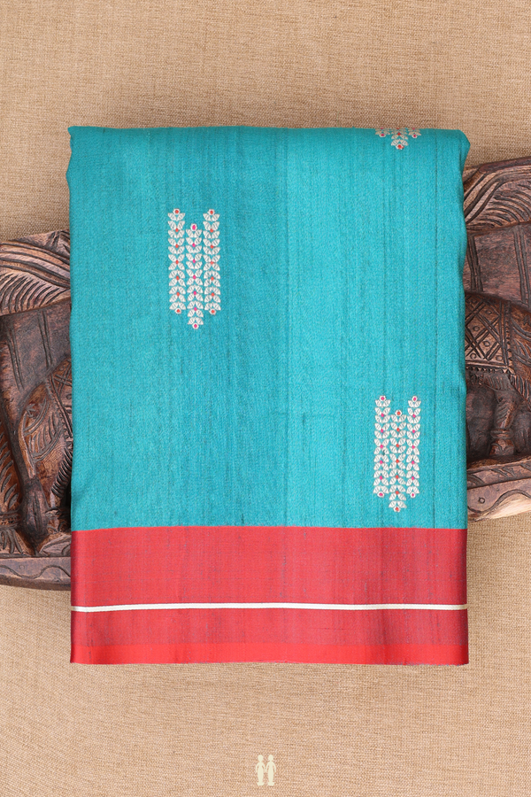 Tussar Banarasi Silk Saree In Blue With Zari Motifs