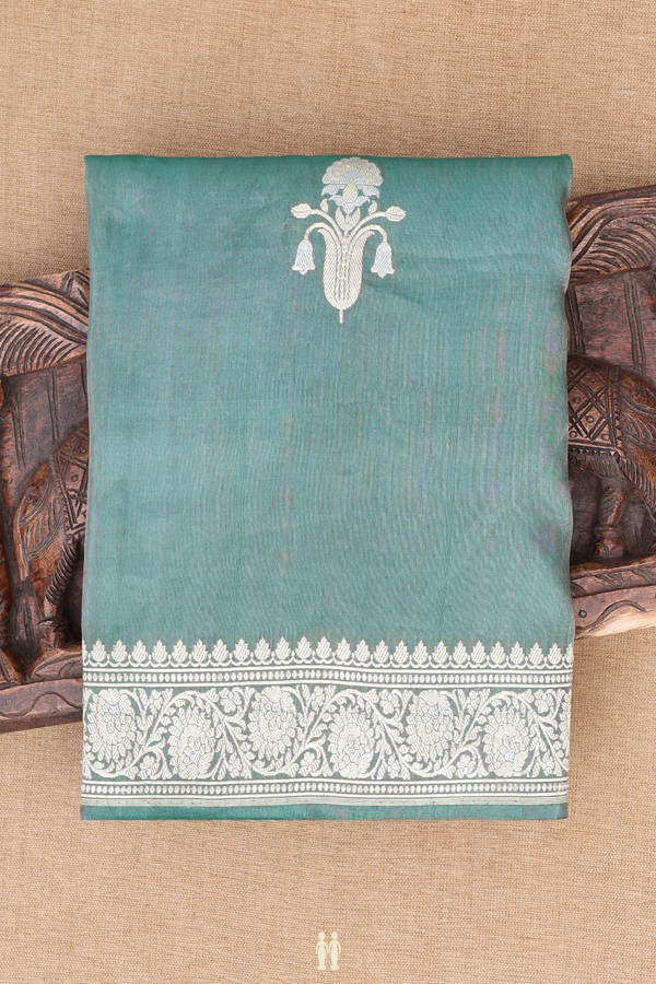 Banarasi Silk Saree In Dusty Green With Floral Motifs
