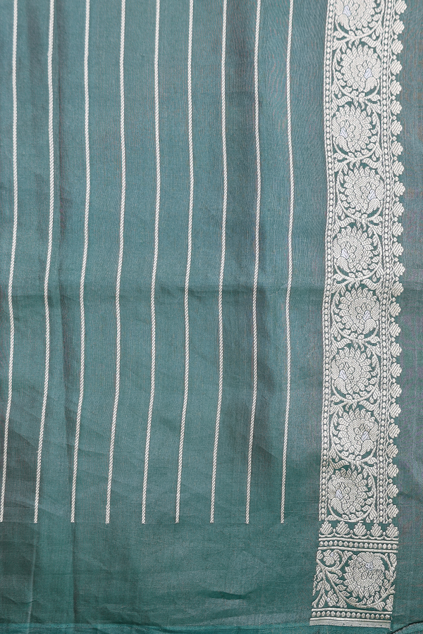 Banarasi Silk Saree In Dusty Green With Floral Motifs