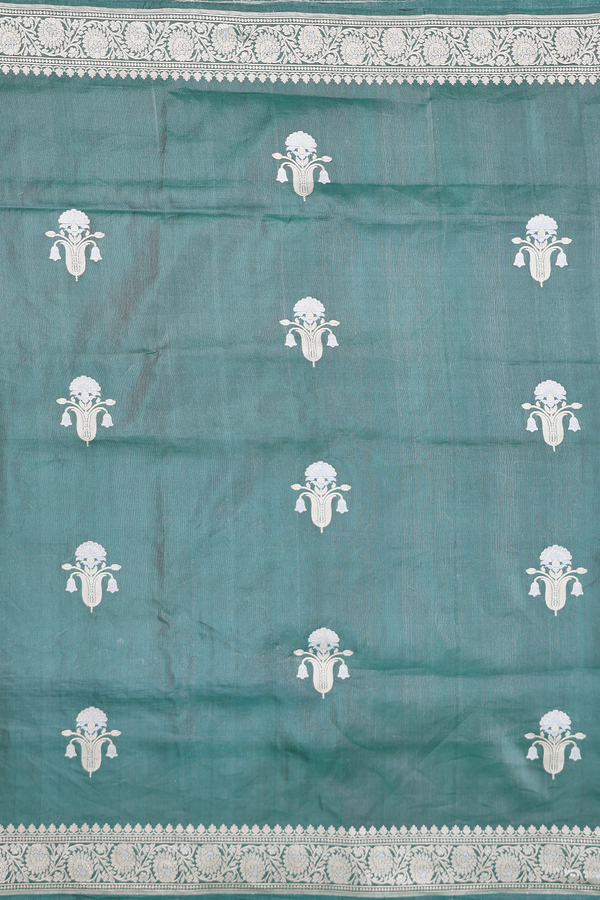 Banarasi Silk Saree In Dusty Green With Floral Motifs