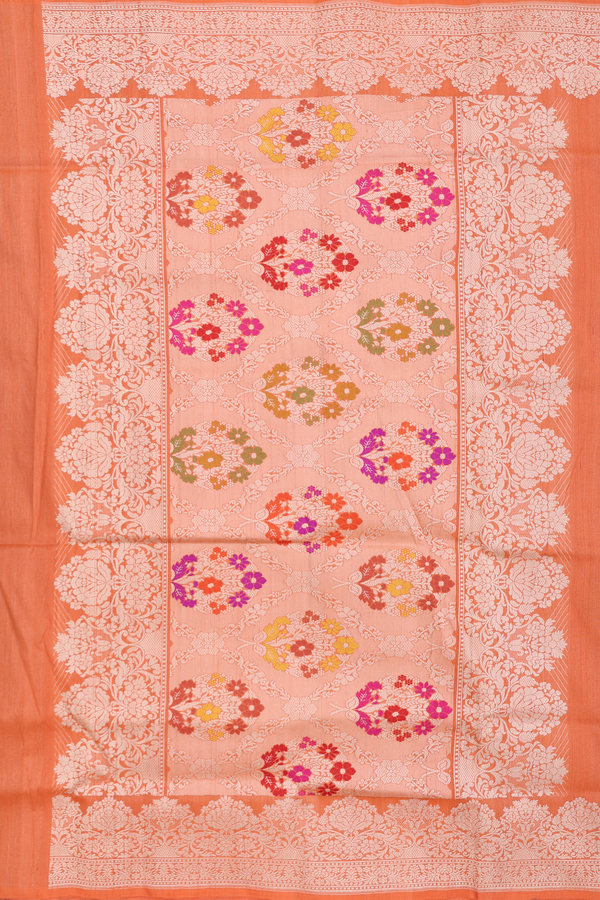 Tussar Banarasi Silk Saree In Orange With Floral Design
