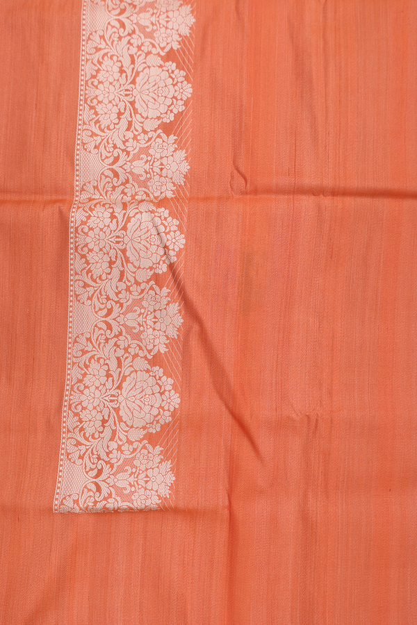 Tussar Banarasi Silk Saree In Orange With Floral Design