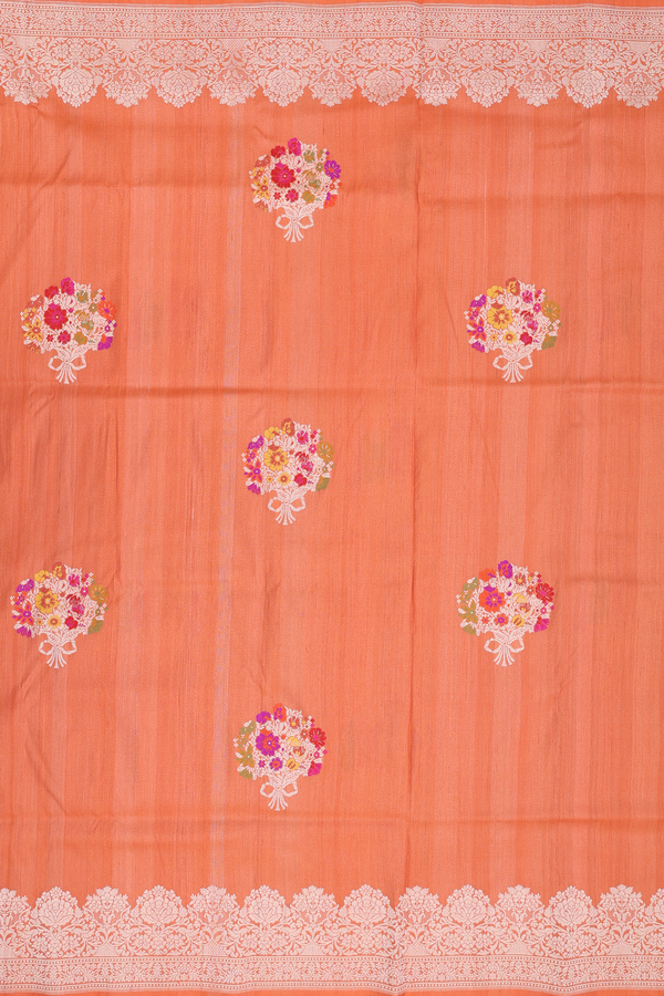 Tussar Banarasi Silk Saree In Orange With Floral Design