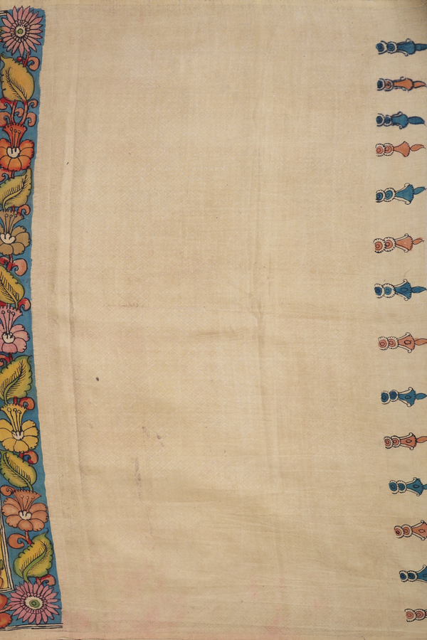 Tussar Kalamkari Silk Saree In Yellow With Hand Painted