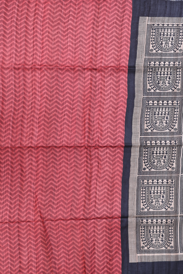 Tussar Madhubani Silk Saree Charcoal Grey With Printed Design