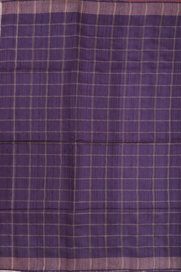 Tussar Madhubani Silk Saree Dark Oak Brown With Checks Design