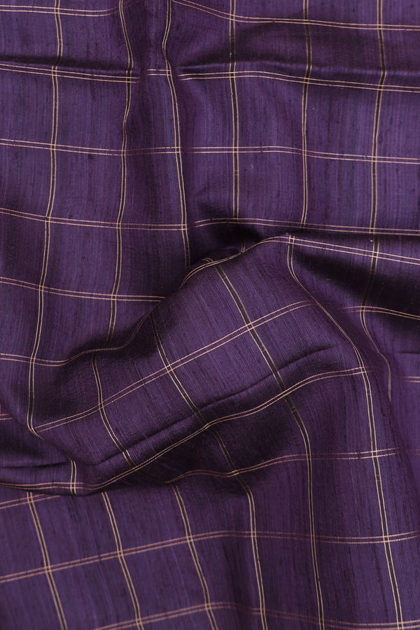 Tussar Madhubani Silk Saree Dark Oak Brown With Checks Design