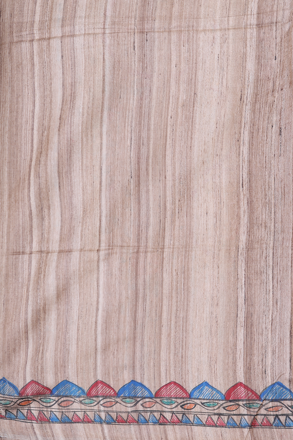 Tussar Madhubani Silk Saree In Beige With Floral Buttas