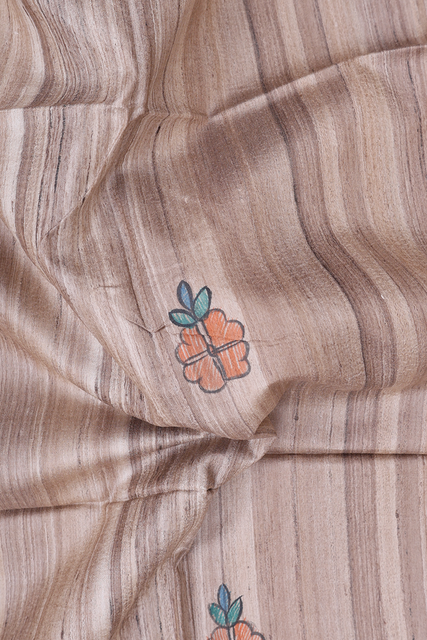 Tussar Madhubani Silk Saree In Beige With Floral Buttas
