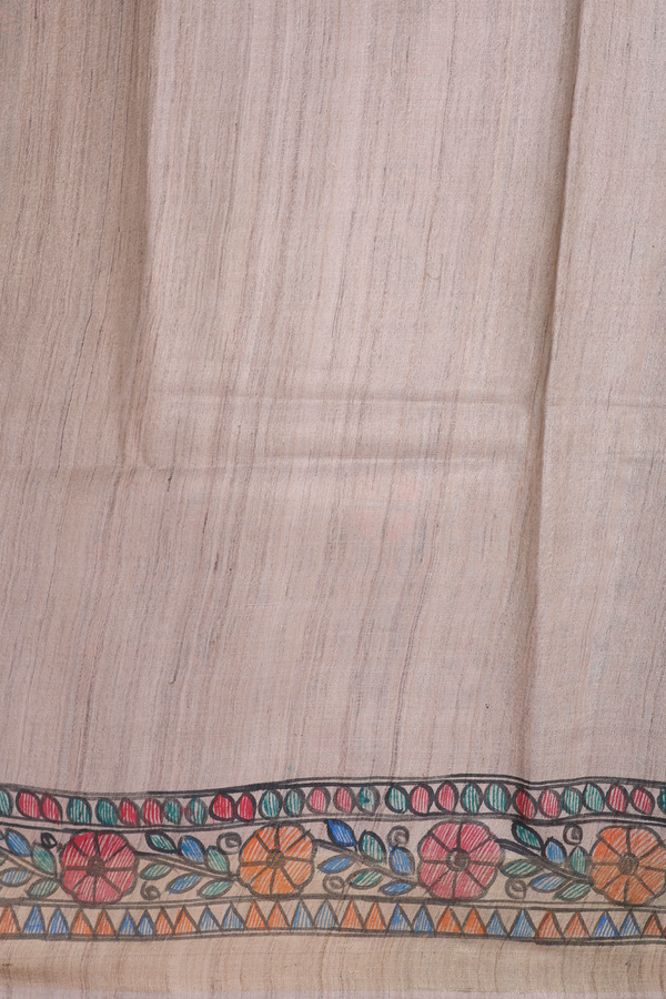 Tussar Madhubani Silk Saree In Beige With Floral Design