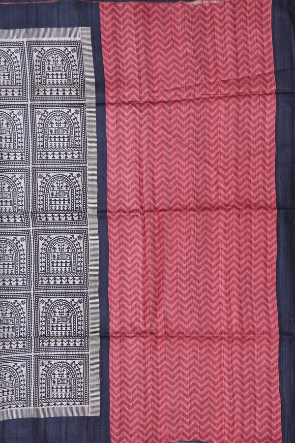 Tussar Madhubani Silk Saree In Beige With Printed Design