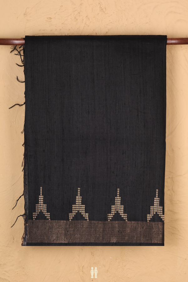 Tussar Madhubani Silk Saree In Black With Temple Border