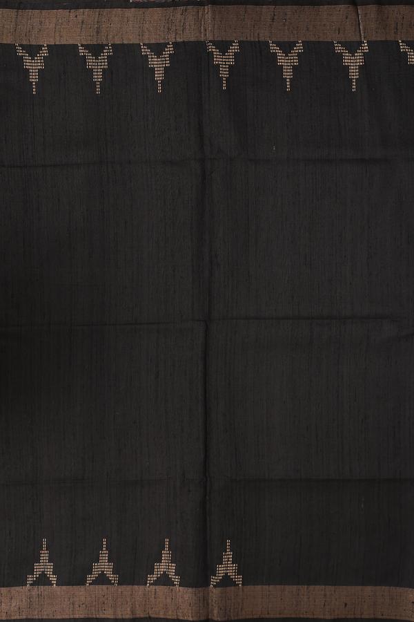 Tussar Madhubani Silk Saree In Black With Temple Border