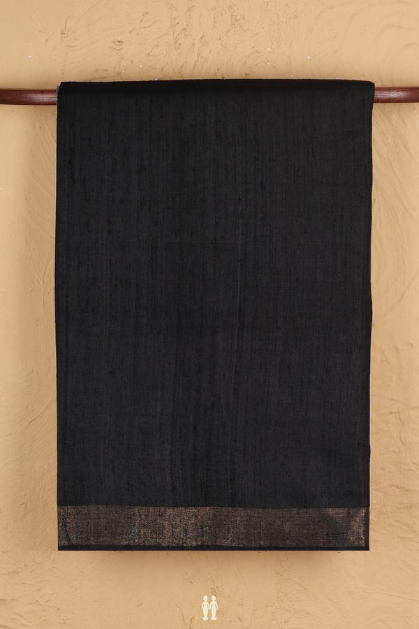 Tussar Madhubani Silk Saree In Black With Zari Border