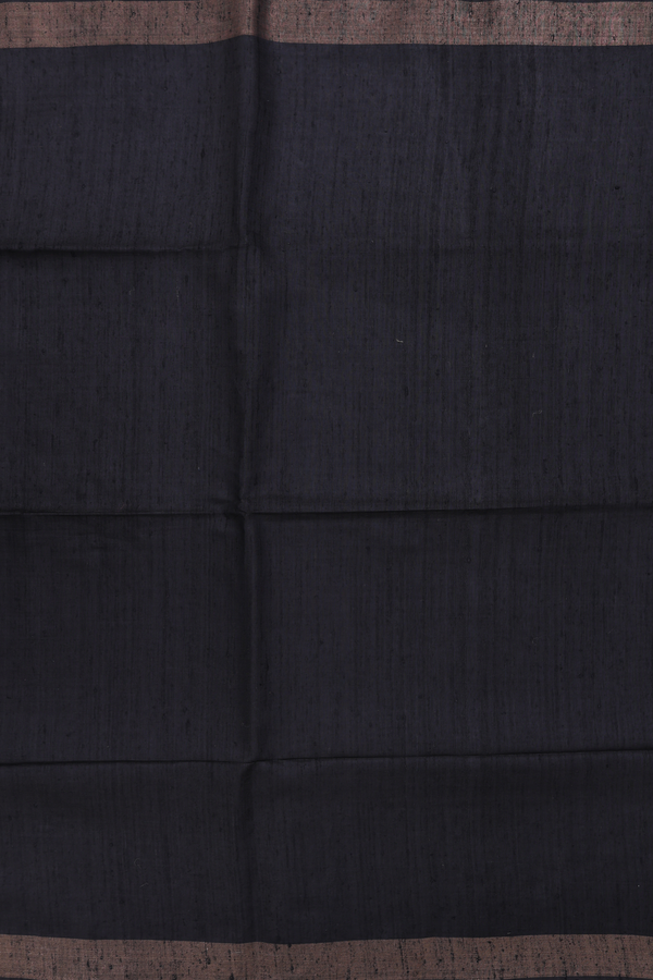 Tussar Madhubani Silk Saree In Black With Zari Border