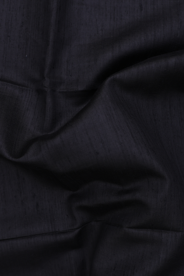 Tussar Madhubani Silk Saree In Black With Zari Border