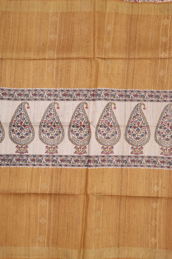 Tussar Madhubani Silk Saree In Brown With Paisley Design