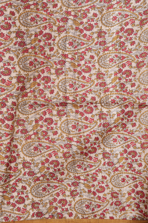 Tussar Madhubani Silk Saree In Brown With Paisley Design