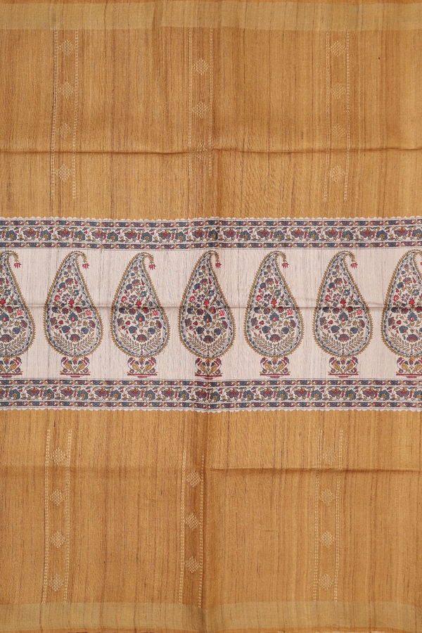 Tussar Madhubani Silk Saree In Brown With Paisley Design