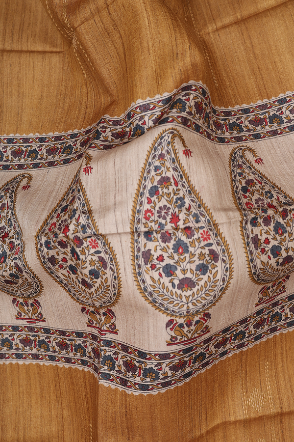 Tussar Madhubani Silk Saree In Brown With Paisley Design