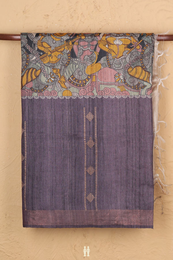 Tussar Silk Saree In Brown With Madhubani Design