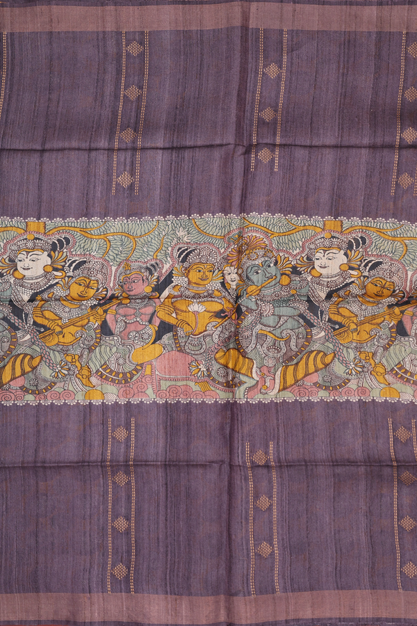 Tussar Silk Saree In Brown With Madhubani Design