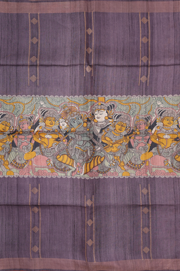 Tussar Silk Saree In Brown With Madhubani Design
