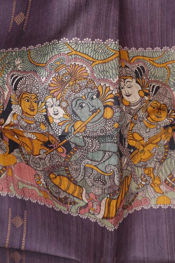 Tussar Silk Saree In Brown With Madhubani Design