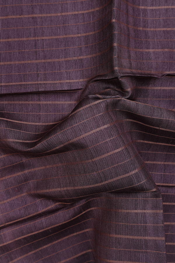 Tussar Madhubani Silk Saree In Brown With Stripes Design