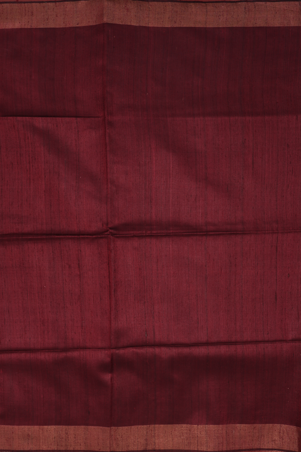 Tussar Madhubani Silk Saree In Burgundy Red With Zari Border