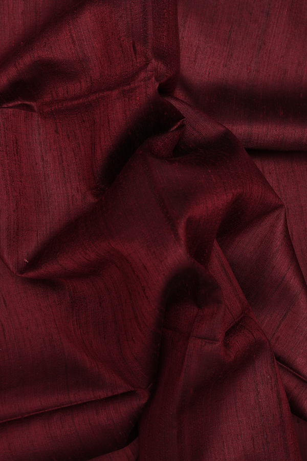 Tussar Madhubani Silk Saree In Burgundy Red With Zari Border