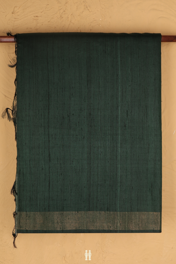 Tussar Madhubani Silk Saree In Forest Green With Zari Border