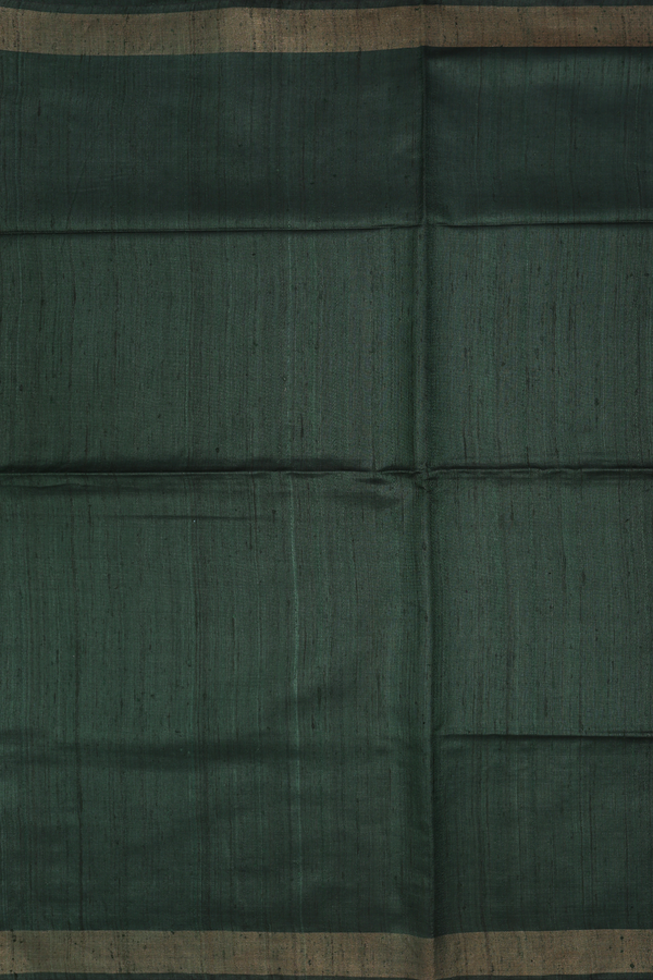Tussar Madhubani Silk Saree In Forest Green With Zari Border