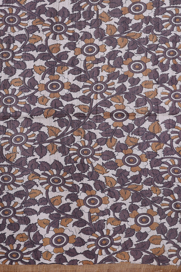 Tussar Madhubani Silk Saree In Golden Brown With Stripes