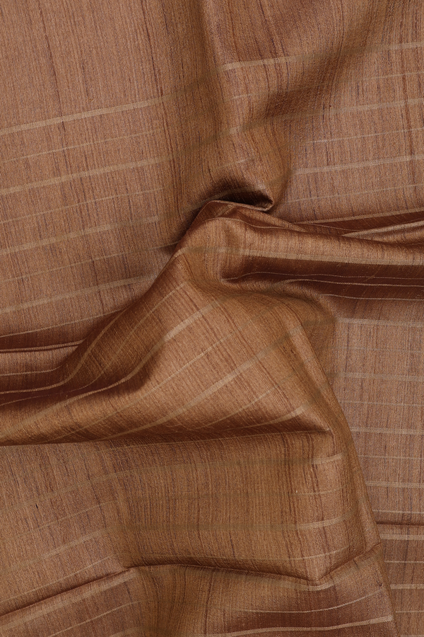 Tussar Madhubani Silk Saree In Golden Brown With Stripes