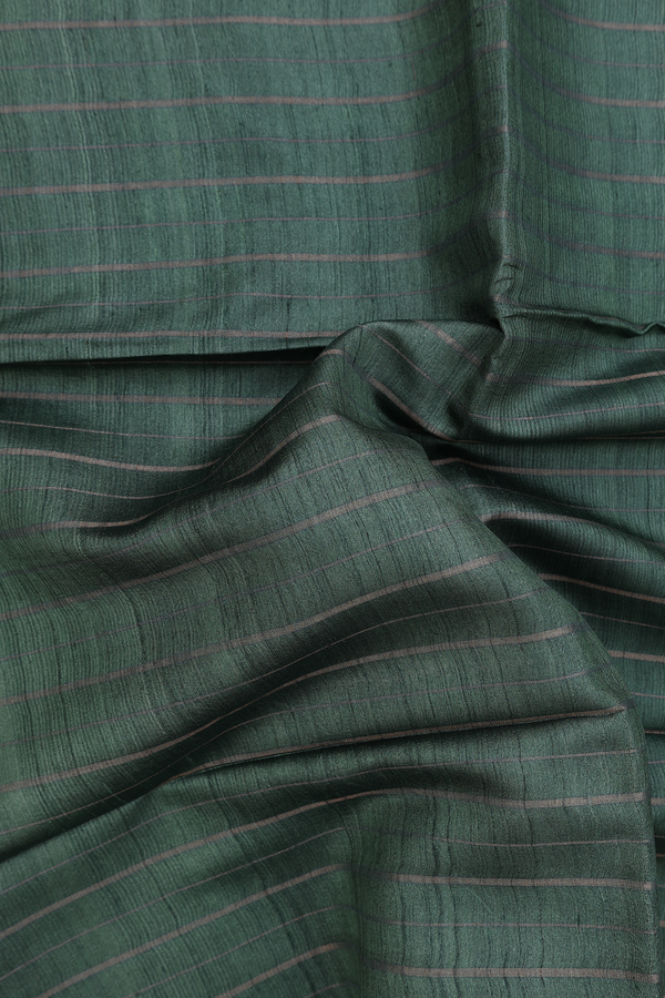Tussar Madhubani Silk Saree In Green With Stripes Design