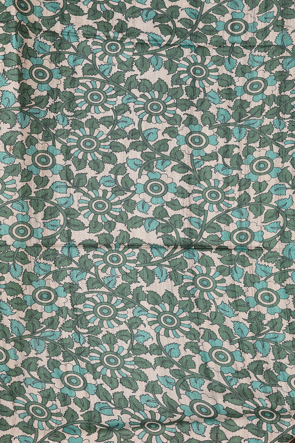 Tussar Madhubani Silk Saree In Green With Peacock Border