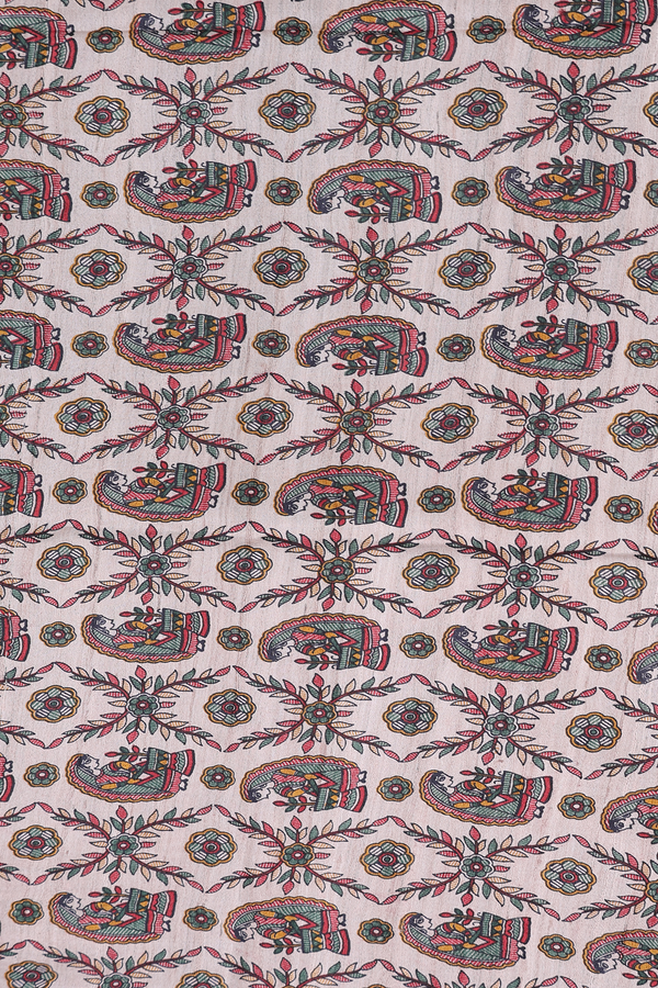 Tussar Madhubani Silk Saree In Grey With Stripes Design